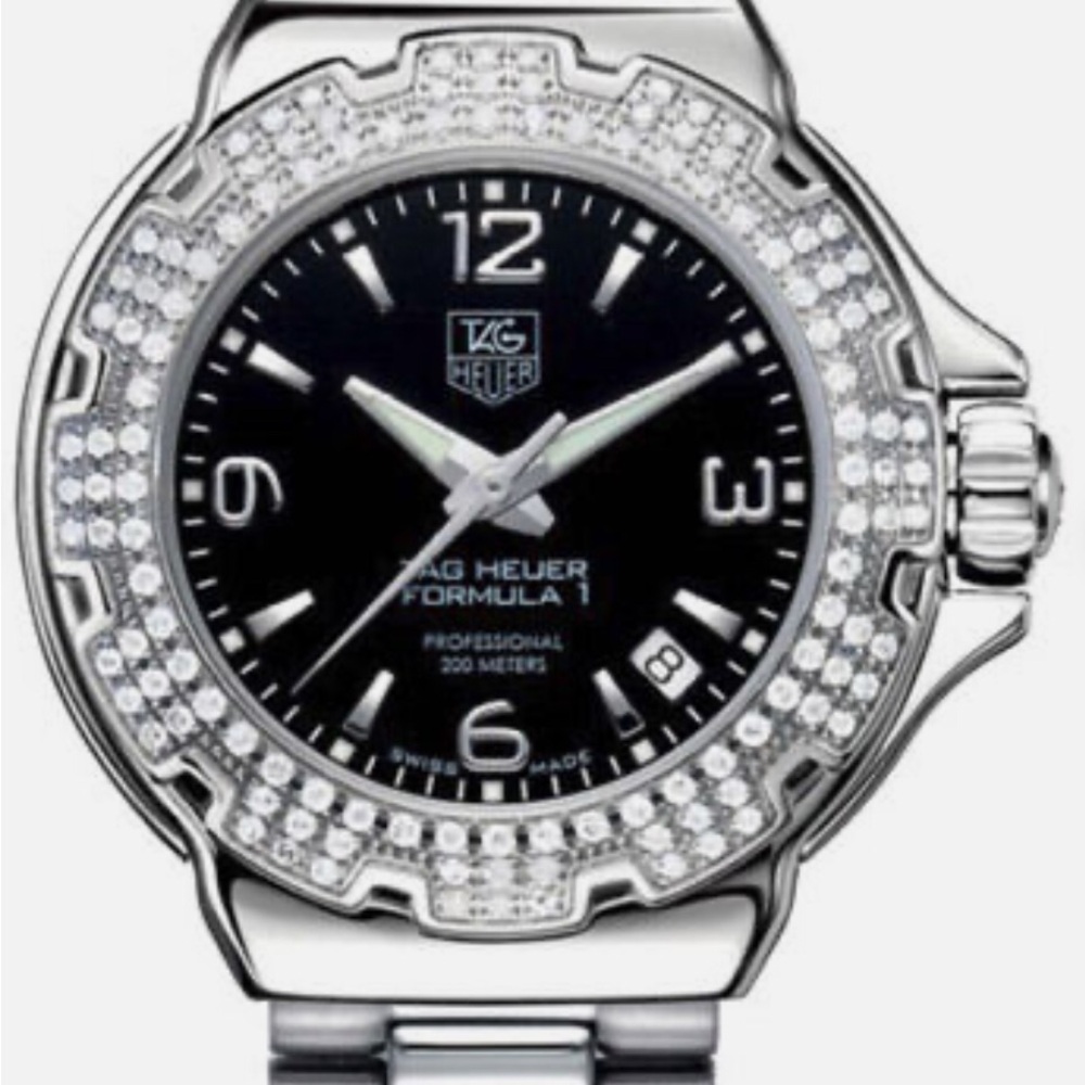 Vintage TAG HEUER Formula 1 WAH1214 Diamond Bezel Black Dial Quartz Ladies Watch